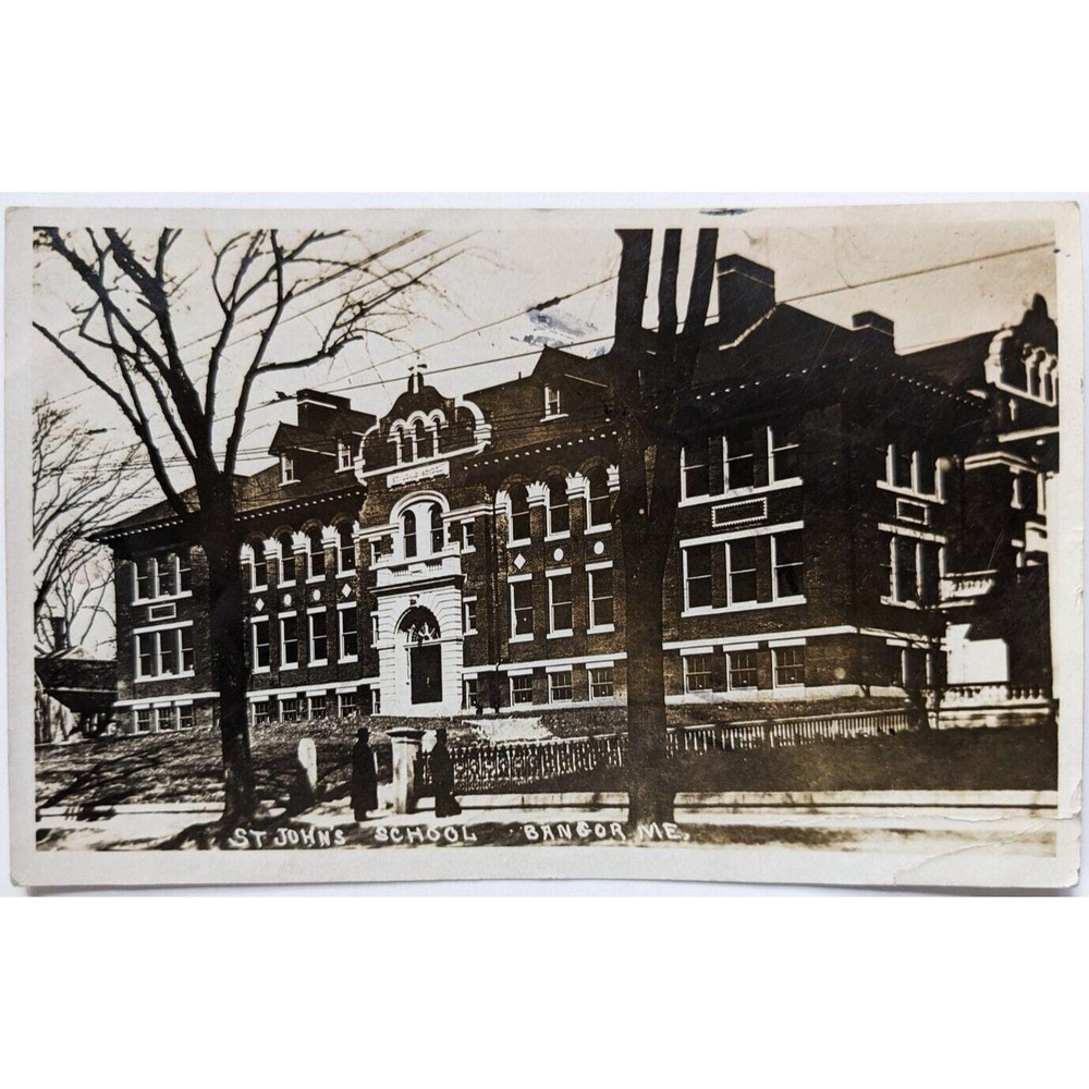 St Johns School Bangor Maine ME Antique Postcard RPPC Real Photo c1913 Posted